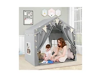 Large Play Tent House for 3-4 Kids with 2 Doors & Star Lights – Gray