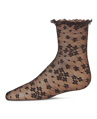Memoi Little Girls Lace-Trim Lettuce-Edge Floral Net Ankle Sock
