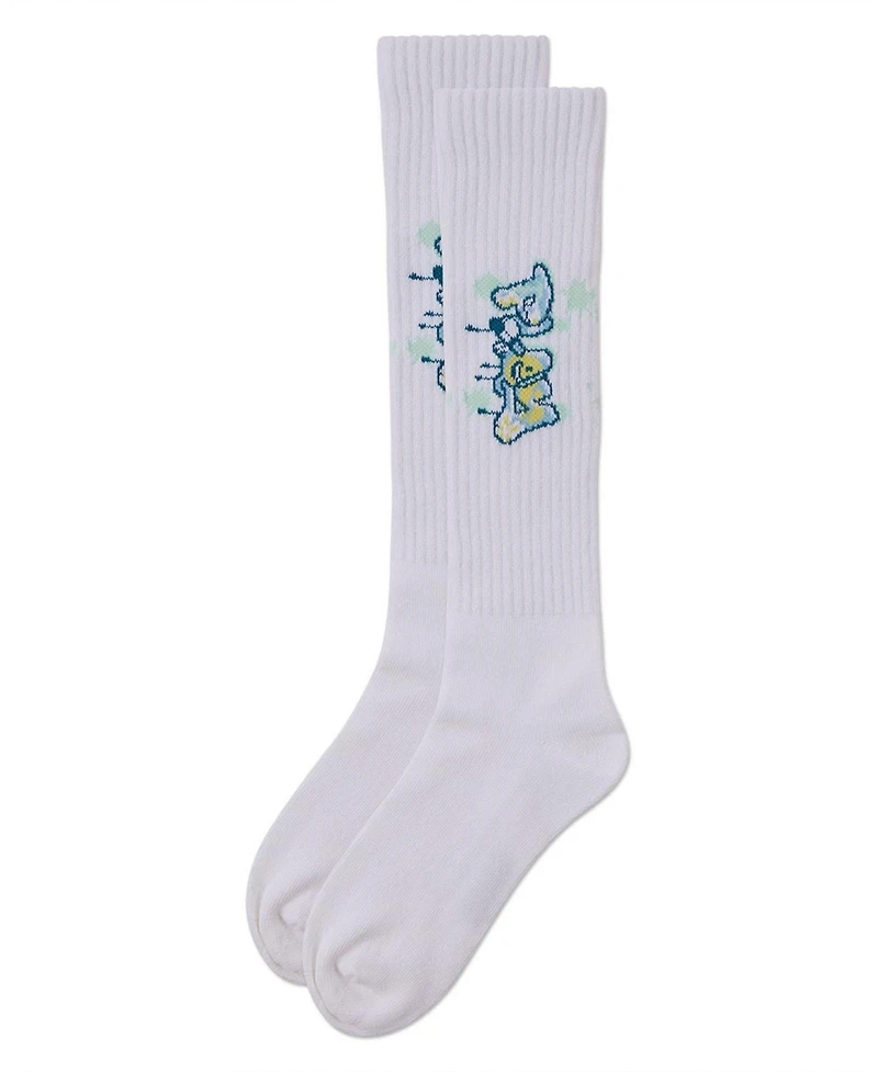 Memoi Girls Ribbed Stretch Cotton "Graffiti Play" Knee Sock
