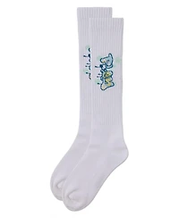 Memoi Girls Ribbed Stretch Cotton "Graffiti Play" Knee Sock
