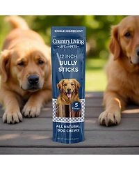 Country Living 12" Bully Sticks for Dogs – Standard – 5 Count Bag – All-Natural, Single-Ingredient, Long-Lasting Dog Chews
