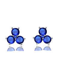 Rachel Glauber White Gold Plated with Clear Cubic Zirconia Blue Three Stone Stud Earrings