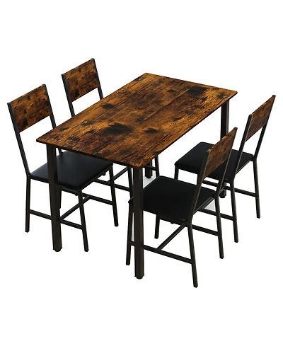 Casainc 5 Piece Metal and Wood Dining Table Set with 4 Chairs for Kitchen or Dining Room