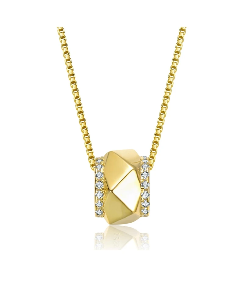Genevive Sterling Silver 14K Gold Plated with Clear Cubic Zirconia Round Geometric Shaped Pendant Necklace