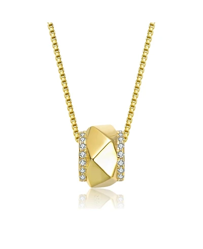Genevive Sterling Silver 14K Gold Plated with Clear Cubic Zirconia Round Geometric Shaped Pendant Necklace
