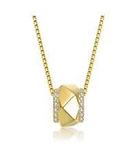 Genevive Sterling Silver 14K Gold Plated with Clear Cubic Zirconia Round Geometric Shaped Pendant Necklace