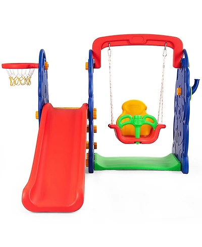 3-in-1 Junior Children Freestanding Design Climber Slide Swing Seat Basketball Hoop
