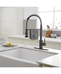 Greenspring Single-Handle Pull-Down Sprayer High Arc Kitchen Faucet With Deck Plate in Matte Black