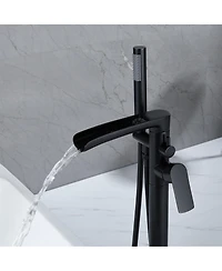 Greenspring Single-Handle Freestanding Floor Mount Roman Tub Faucet Bathtub Filler with Hand Shower in Matte Black