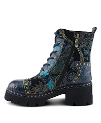 L Artiste Women s Severity Hand-Painted Lace-Up Combat Boot with Studs, Suede Shaft, and Lug Sole