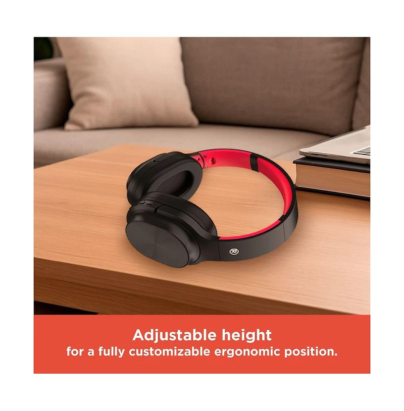 RadioShack Wireless Bluetooth 5.3 Headphones 15 Hour Playtime, Adjustable Height, 3304394 Black & Red