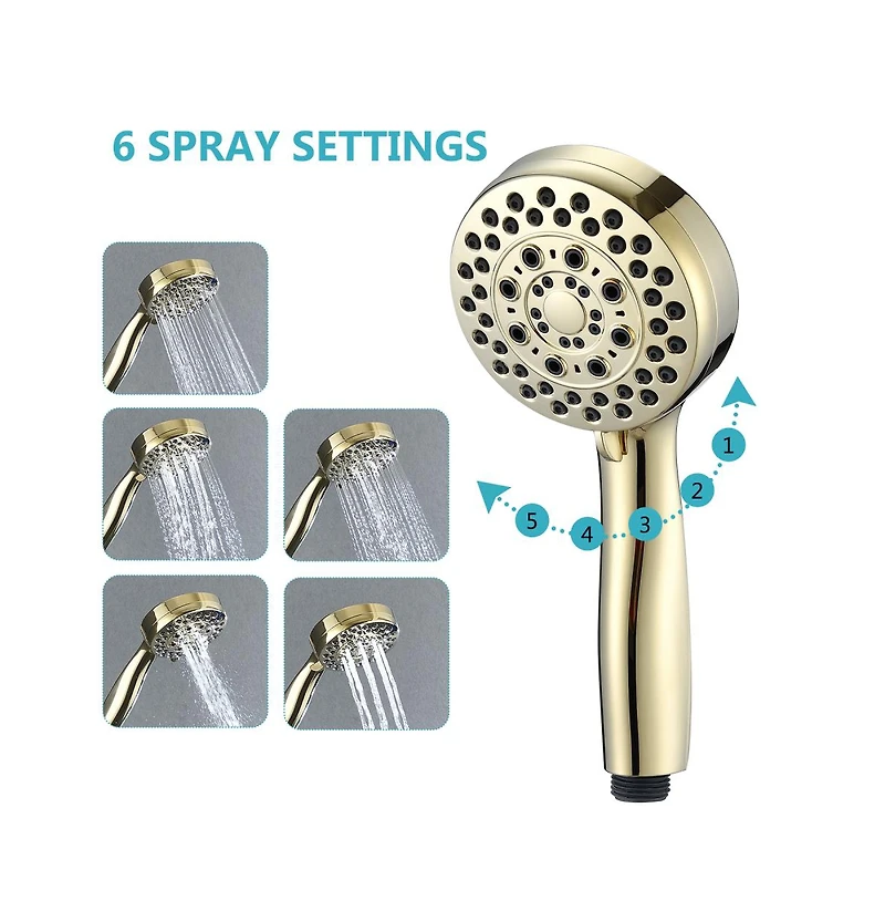 Rainsken Handheld Shower Head with Hose High Pressure Shower Heads, Gold