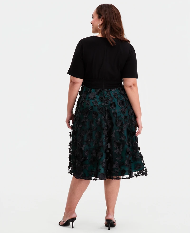 Alex Evenings Plus 3D Floral A-Line Dress