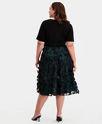 Alex Evenings Plus 3D Floral A-Line Dress