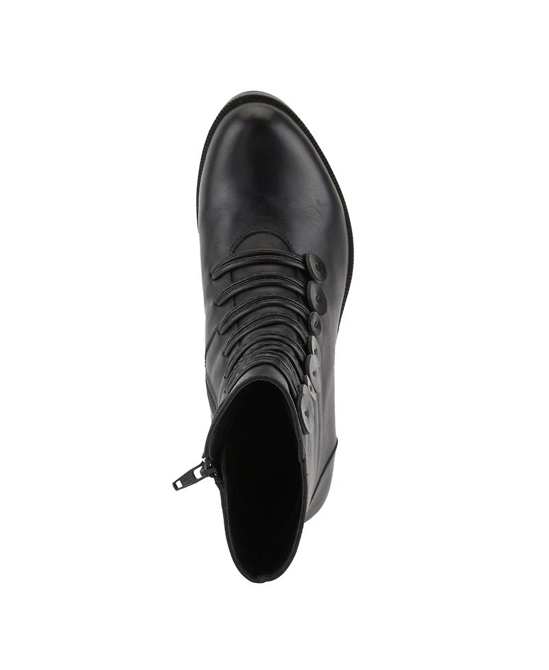 Spring Step Garibaldi Leather Mid Boot with Decorative Lace and Button Detail on Block Heel