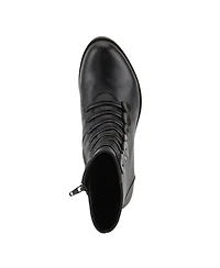 Spring Step Garibaldi Leather Mid Boot with Decorative Lace and Button Detail on Block Heel