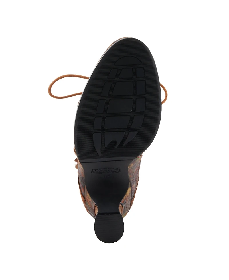 L Artiste Women s Roselia-flow Baroque Floral Lace-Up Boots with 3D Rose Applique and Sculpted Heel