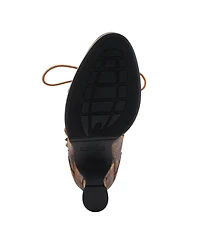 L Artiste Women s Roselia-flow Baroque Floral Lace-Up Boots with 3D Rose Applique and Sculpted Heel