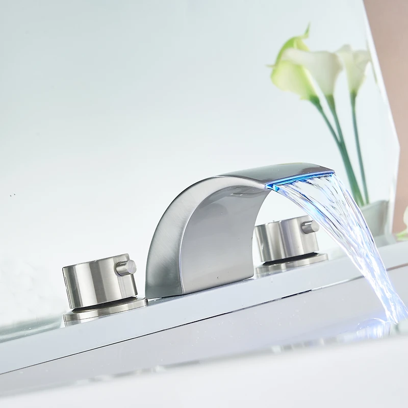 8 in. Widespread 2-Handle Bathroom Faucet With Led Light And Pop Up Drain Matte Black