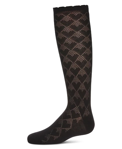Memoi Girls Open Work Heart Knee High Socks