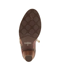 L Artiste Women s Graphic Handpainted Floral Leather Shooties with Antique Buckle and Stacked Heel