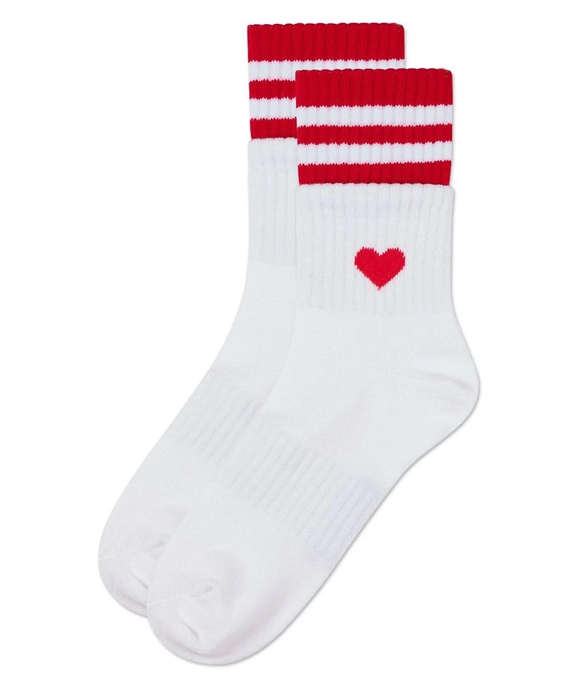 Memoi Girl's Sport Rib Heart Crew Socks