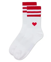 Memoi Girl's Sport Rib Heart Crew Socks