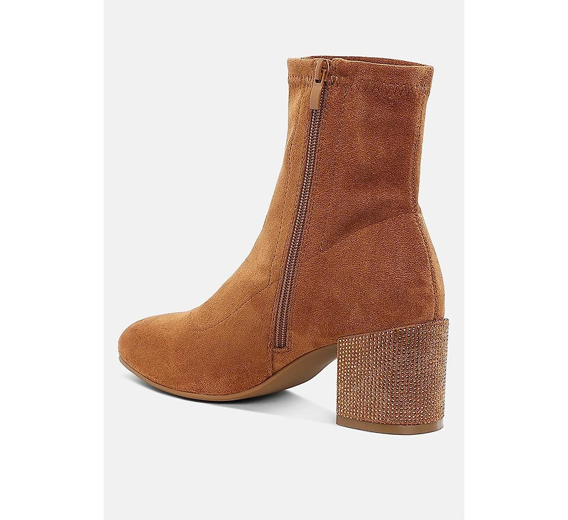 Chena Rhinestones Embellished Block Heel Boots Women