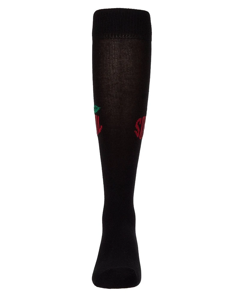 Memoi Little Girls Ribbed Cotton-Rich "School Apple" Embroidered Knee Sock
