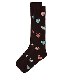 Memoi Little Girls Ribbed Cotton Blend "Multi Graffiti Hearts" Knee Sock