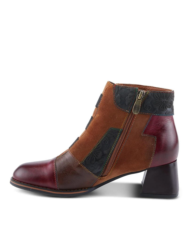 L'Artiste Women's Copine Multicolor Embossed Leather & Suede Booties with Velvet Lining and Chunky Heel