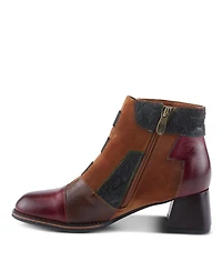 L'Artiste Women's Copine Multicolor Embossed Leather & Suede Booties with Velvet Lining and Chunky Heel