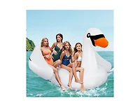 Giant Inflatable Swan Floating Island 4-Person Pool Float with 4 Cup Holders