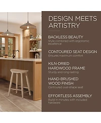 Maven Lane Luna Counter Stool in Light Oak Wood Finish, Set of 4