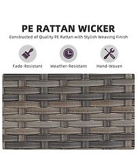 Gymojoy CubeEdge 2-Piece Wicker Outdoor Ottoman Patio Rattan Footrest Seat Steel Frame Foostool with Removable Olefin Cushions