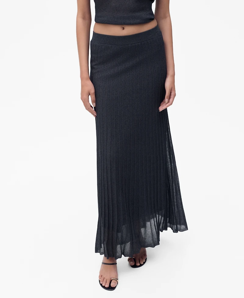 Mango Women's Lurex Knitted Pleated Skirt