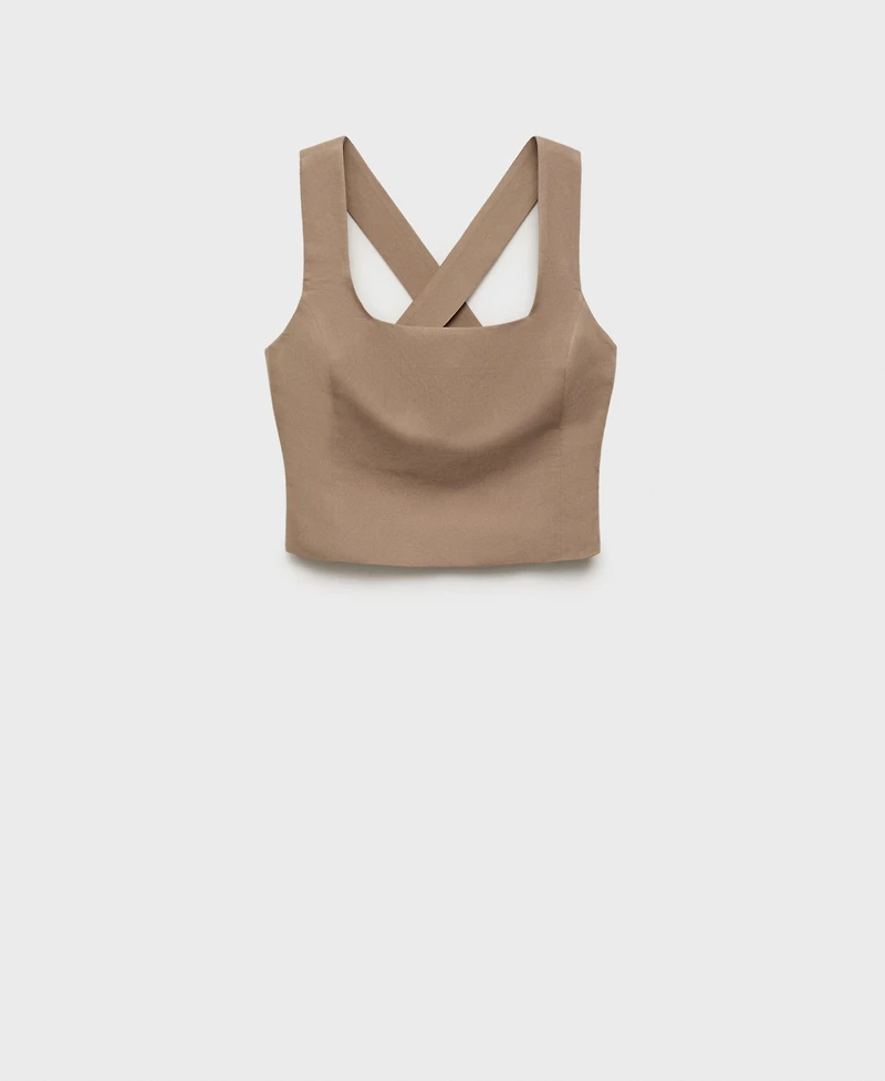 Mango Women's Linen-Blend Cross-Back Top