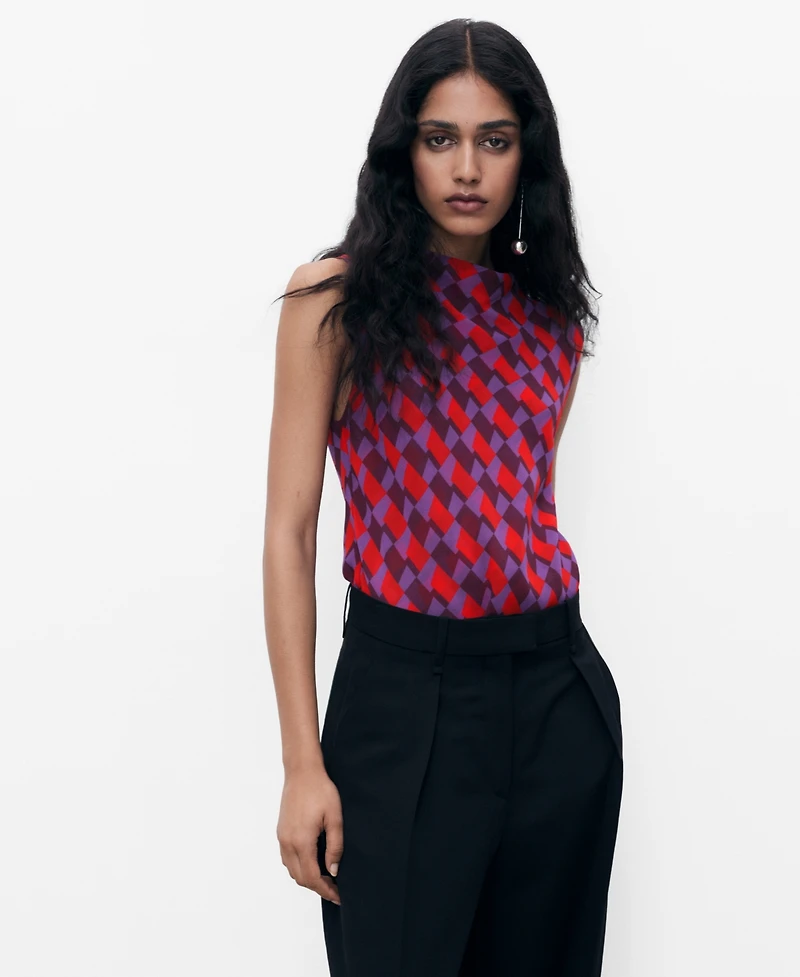 Mango Women's Draped Collar Printed Blouse