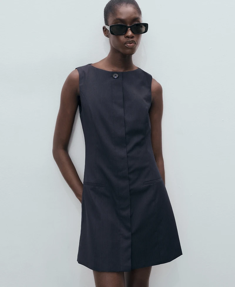 Mango Women's Concealed Buttons Pinstripe Dress