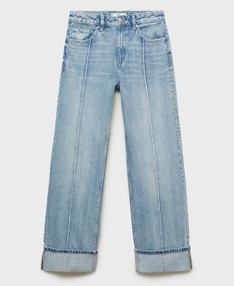 Mango Women's Turn-Up Hem Wide-Leg Jeans