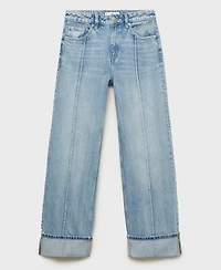 Mango Women's Turn-Up Hem Wide-Leg Jeans