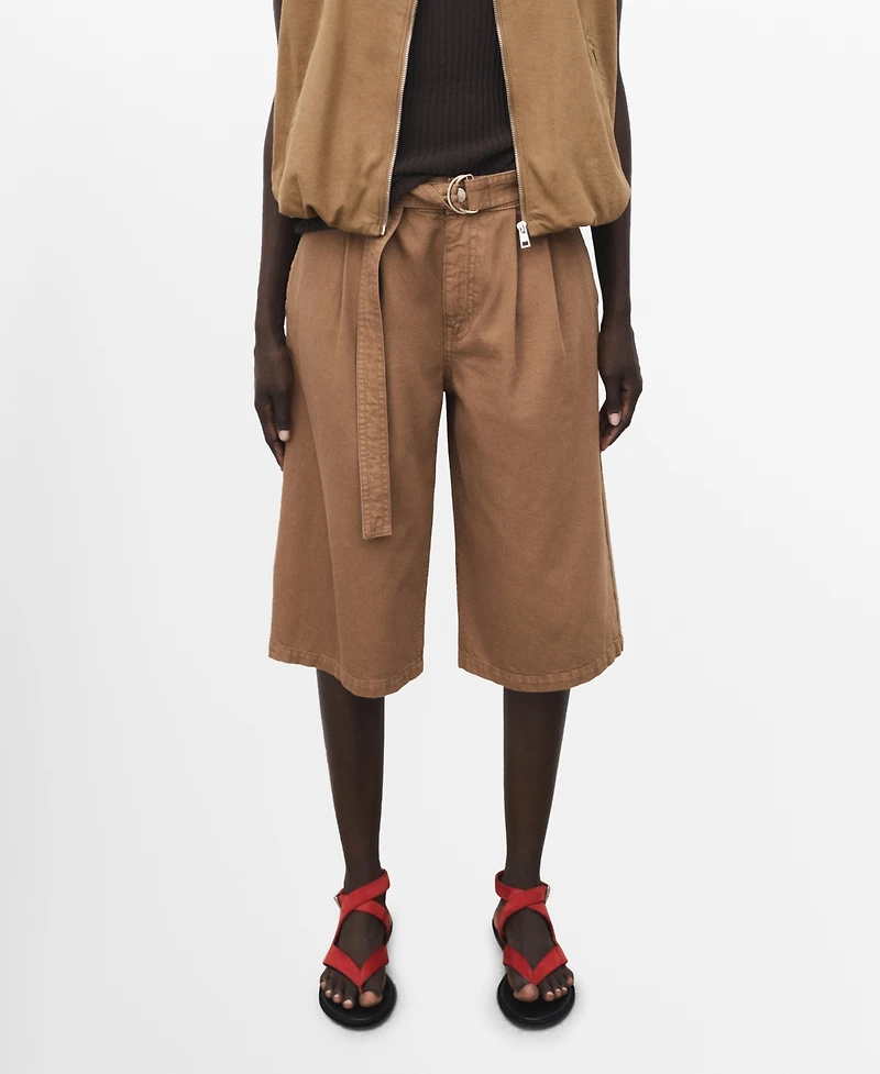 Mango Women's Belted Denim Jorts