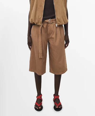 Mango Women's Belted Denim Jorts