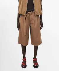 Mango Women's Belted Denim Jorts