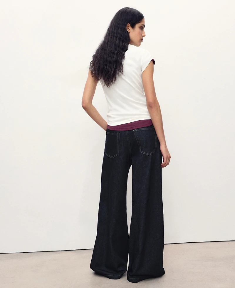 Mango Women's Wide Leg Pleated Jeans