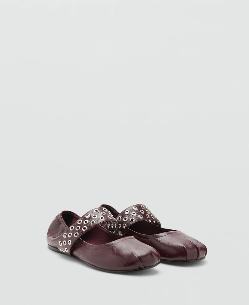 Mango Women's Eyelets Detail Leather Ballet Flats