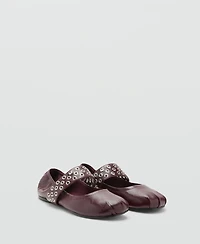 Mango Women's Eyelets Detail Leather Ballet Flats