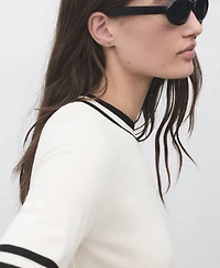 Mango Women's Short-Sleeve Contrast Stripe Sweater