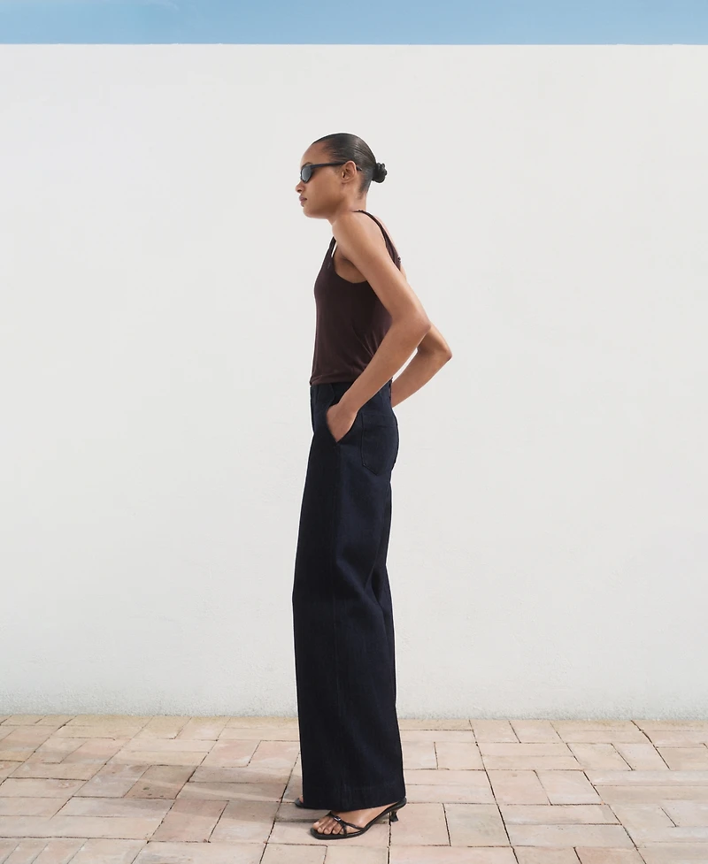Mango Women's High-Waisted Wide Leg Denim Pants