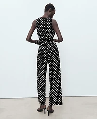 Mango Women's Polka-Dot Belt Linen Jumpsuit